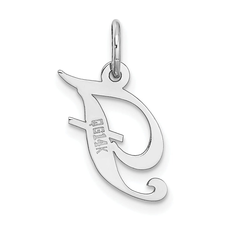 14K White Gold Small Size Fancy Script Letter F Initial Pendant