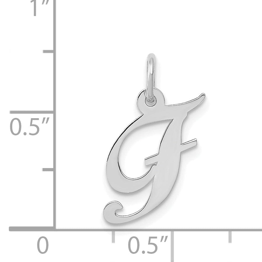 14K White Gold Small Size Fancy Script Letter F Initial Pendant