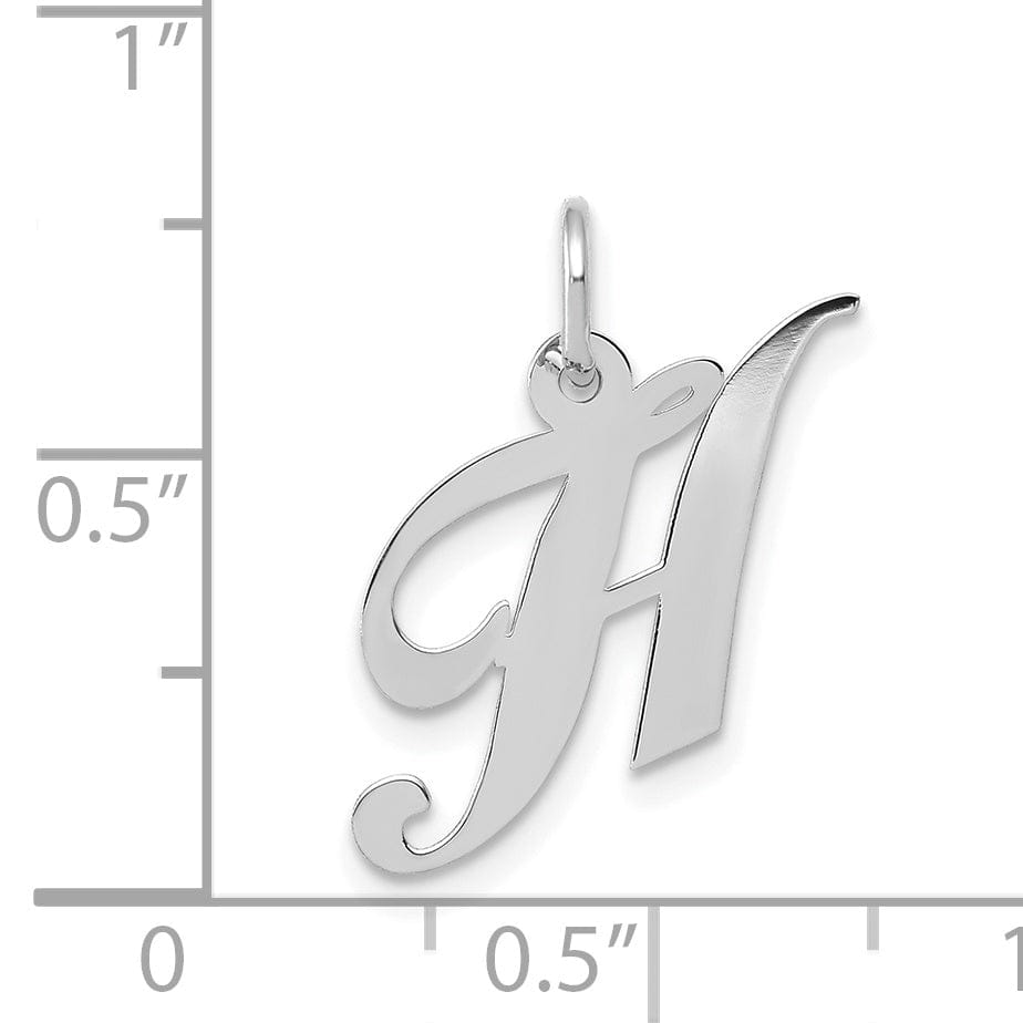 14K White Gold Small Size Fancy Script Letter H Initial Pendant