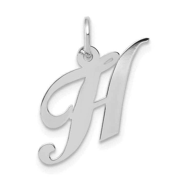 14K White Gold Small Size Fancy Script Letter H Initial Pendant