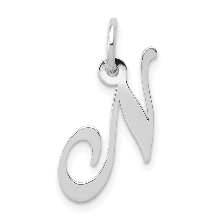 14K White Gold Small Size Fancy Script Letter N Initial Pendant