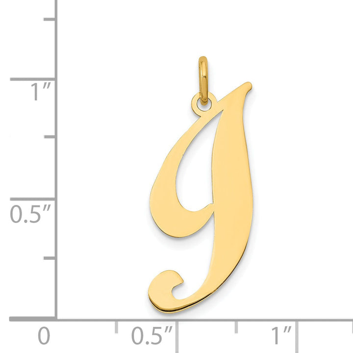 14K Yellow Gold Large Size Fancy Script Letter I Initial Charm Pendant