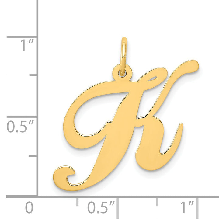 14K Yellow Gold Large Size Fancy Script Letter K Initial Charm Pendant