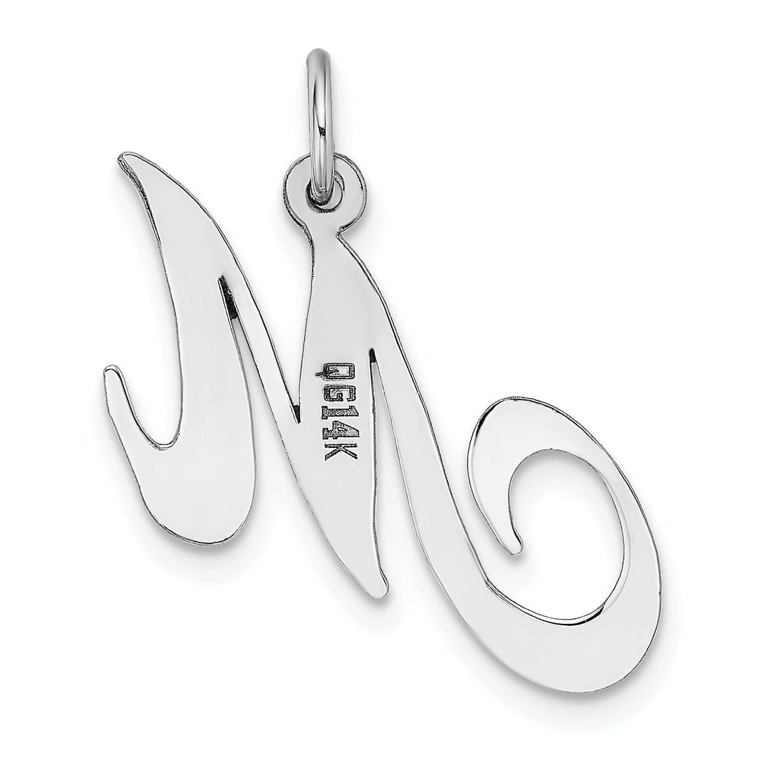 14K White Gold Large Size Fancy Script Letter M Initial Charm Pendant