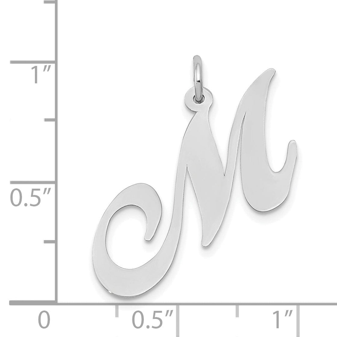 14K White Gold Large Size Fancy Script Letter M Initial Charm Pendant