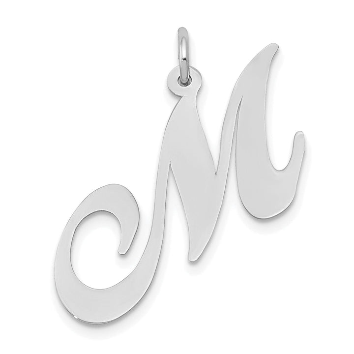 14K White Gold Large Size Fancy Script Letter M Initial Charm Pendant