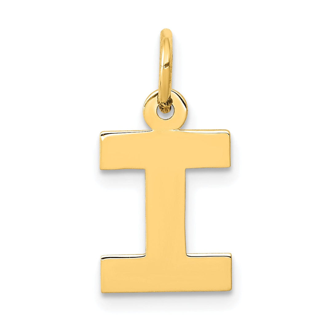 14k Yellow Gold Small Block Design Letter I Initial Pendant