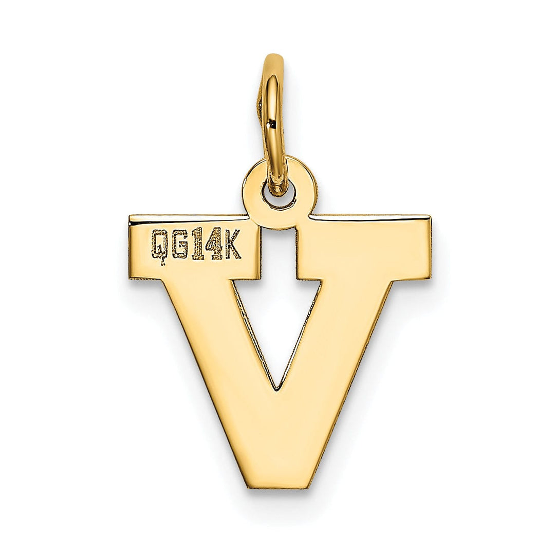 14k Yellow Gold Small Block Design Letter V Initial Pendant