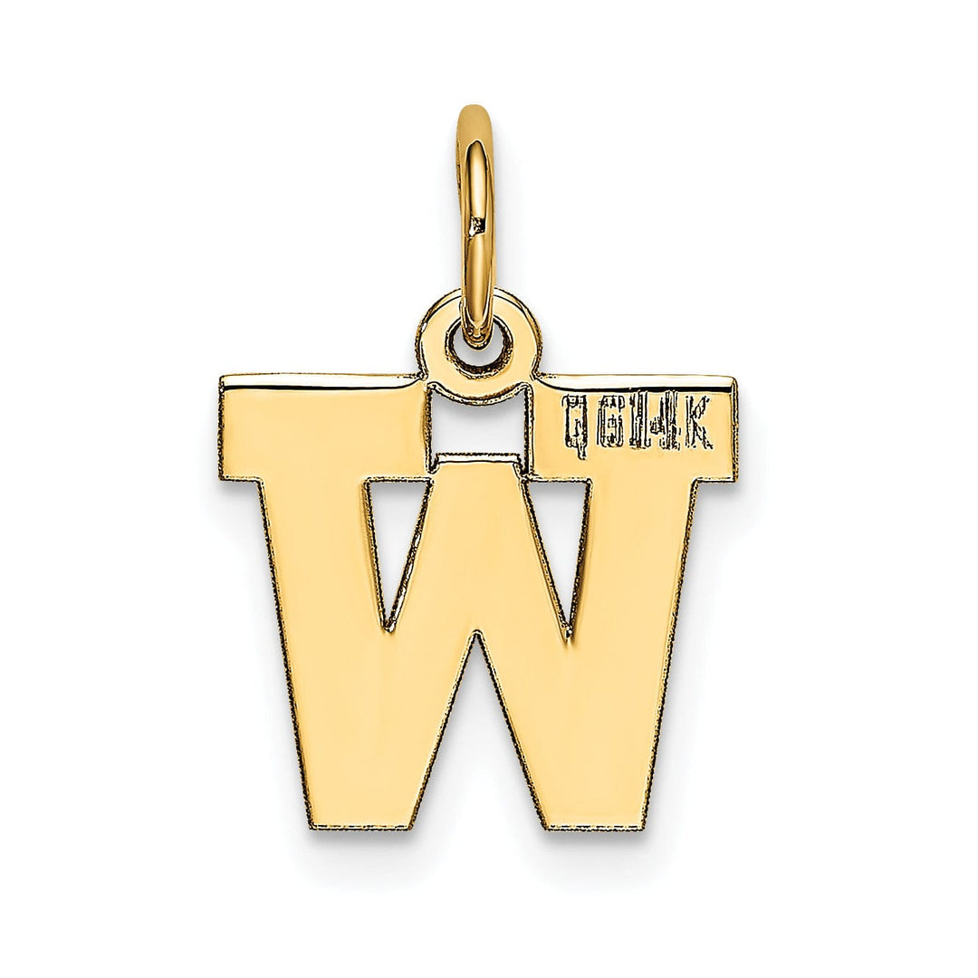 14k Yellow Gold Small Block Design Letter W Initial Pendant