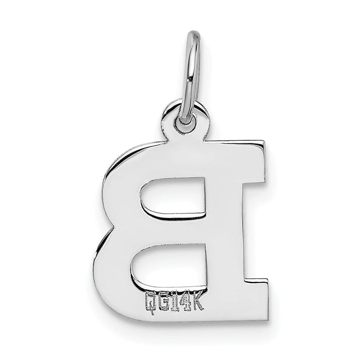 14k White Gold Small Block Design Letter B Initial Pendant