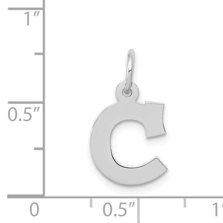 14k White Gold Small Block Design Letter C Initial Pendant