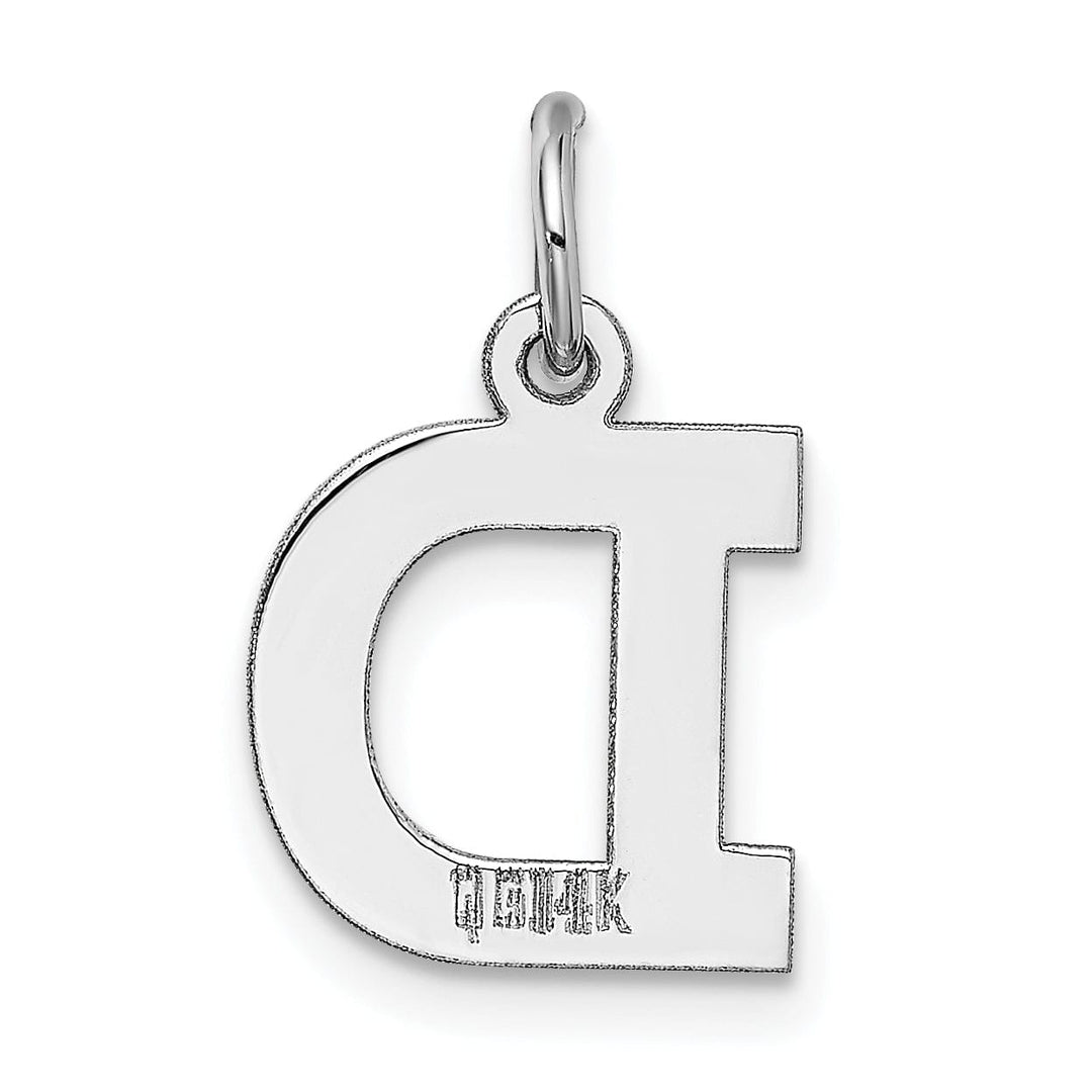 14k White Gold Small Block Design Letter D Initial Pendant