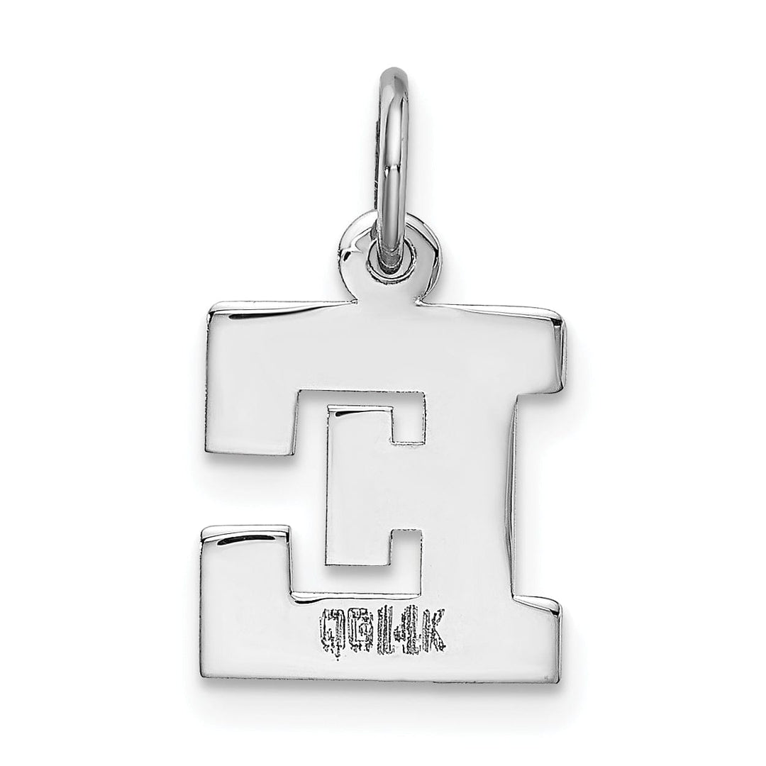 14k White Gold Small Block Design Letter E Initial Pendant