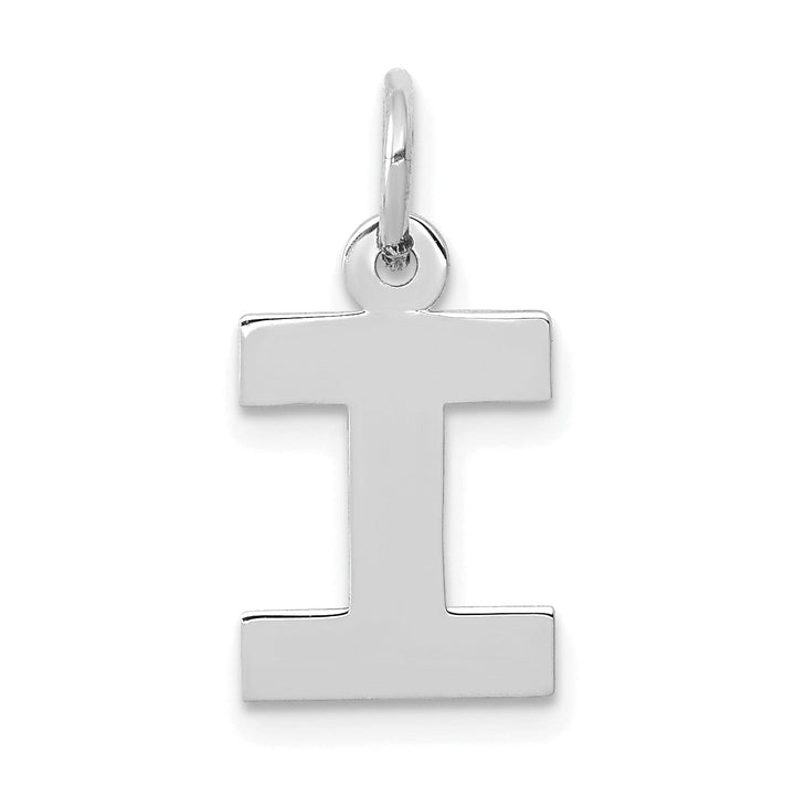 14k White Gold Small Block Design Letter I Initial Pendant