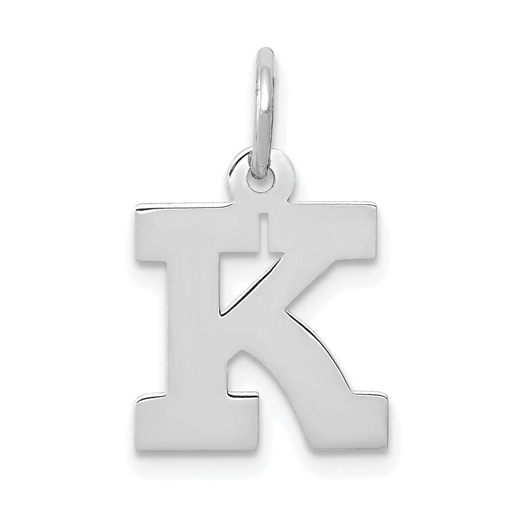 14k White Gold Small Block Design Letter K Initial Pendant