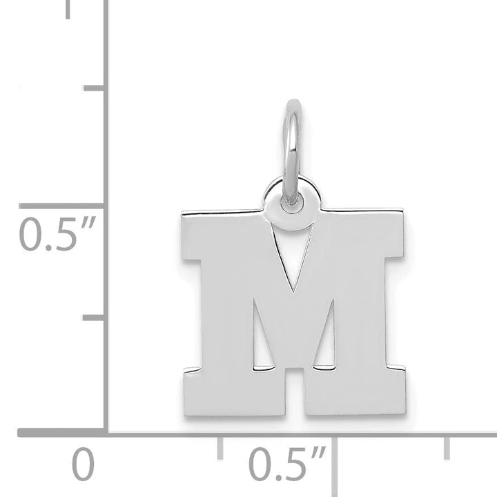 14k White Gold Small Block Design Letter M Initial Pendant