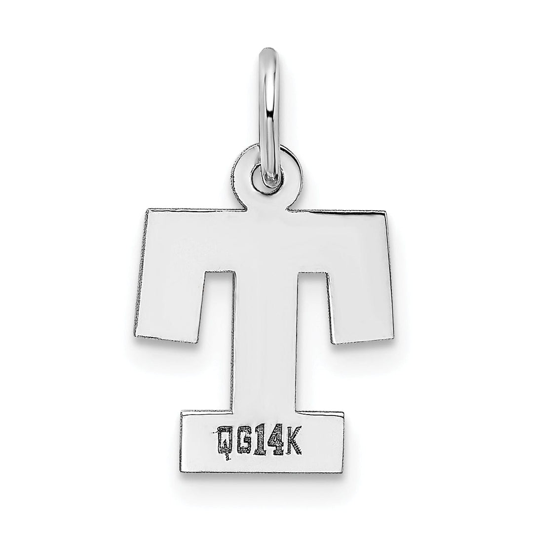 14k White Gold Small Block Design Letter T Initial Pendant