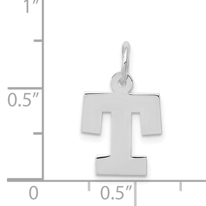 14k White Gold Small Block Design Letter T Initial Pendant