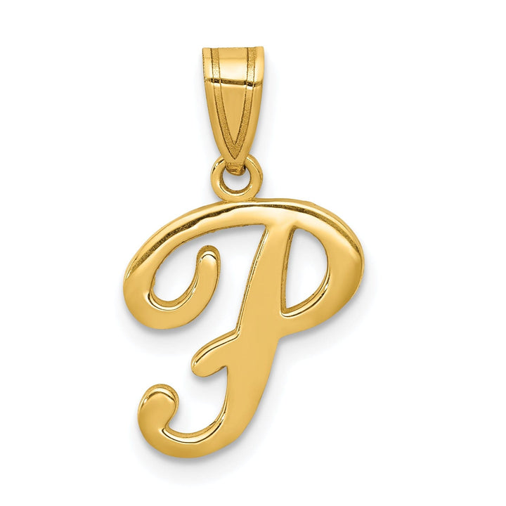 14K Yellow Gold Medium Size Script Design Letter P Initial Pendant