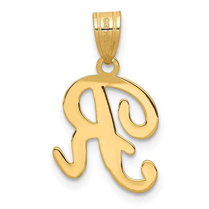 14K Yellow Gold Medium Size Script Design Letter R Initial Pendant