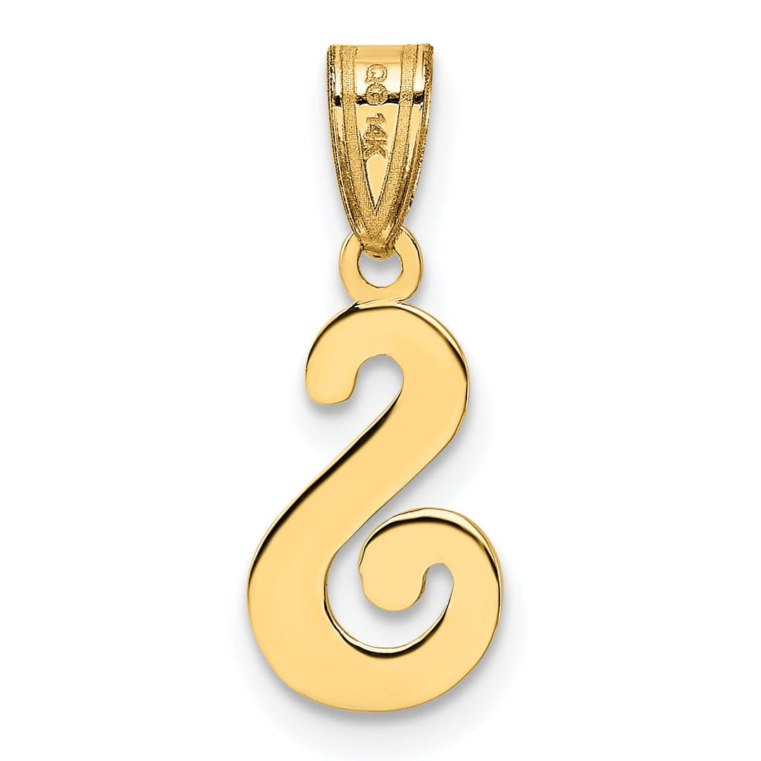14K Yellow Gold Medium Size Script Design Letter S Initial Pendant
