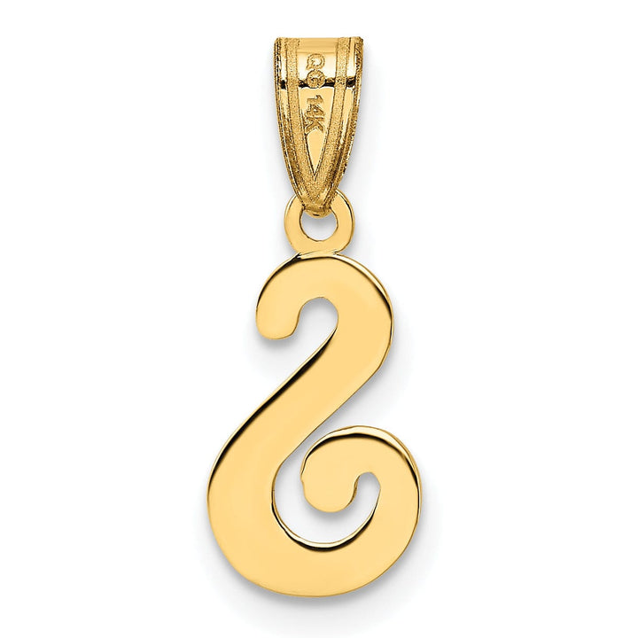 14K Yellow Gold Medium Size Script Design Letter S Initial Pendant