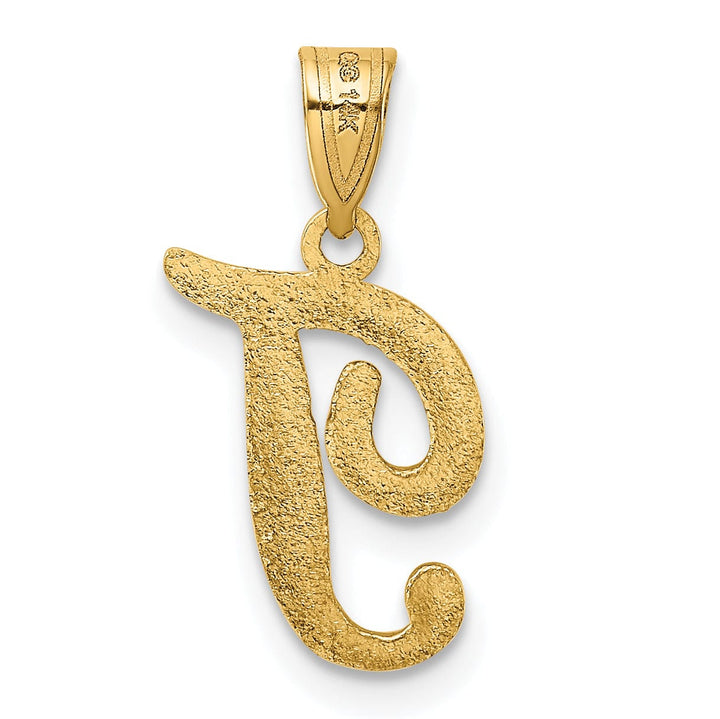 14K Yellow Gold Medium Size Script Design Letter T Initial Pendant