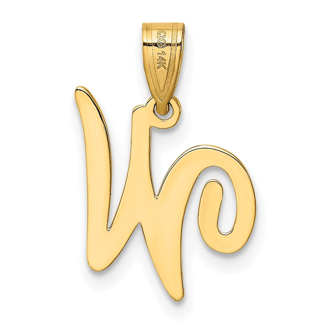 14K Yellow Gold Medium Size Script Design Letter W Initial Pendant