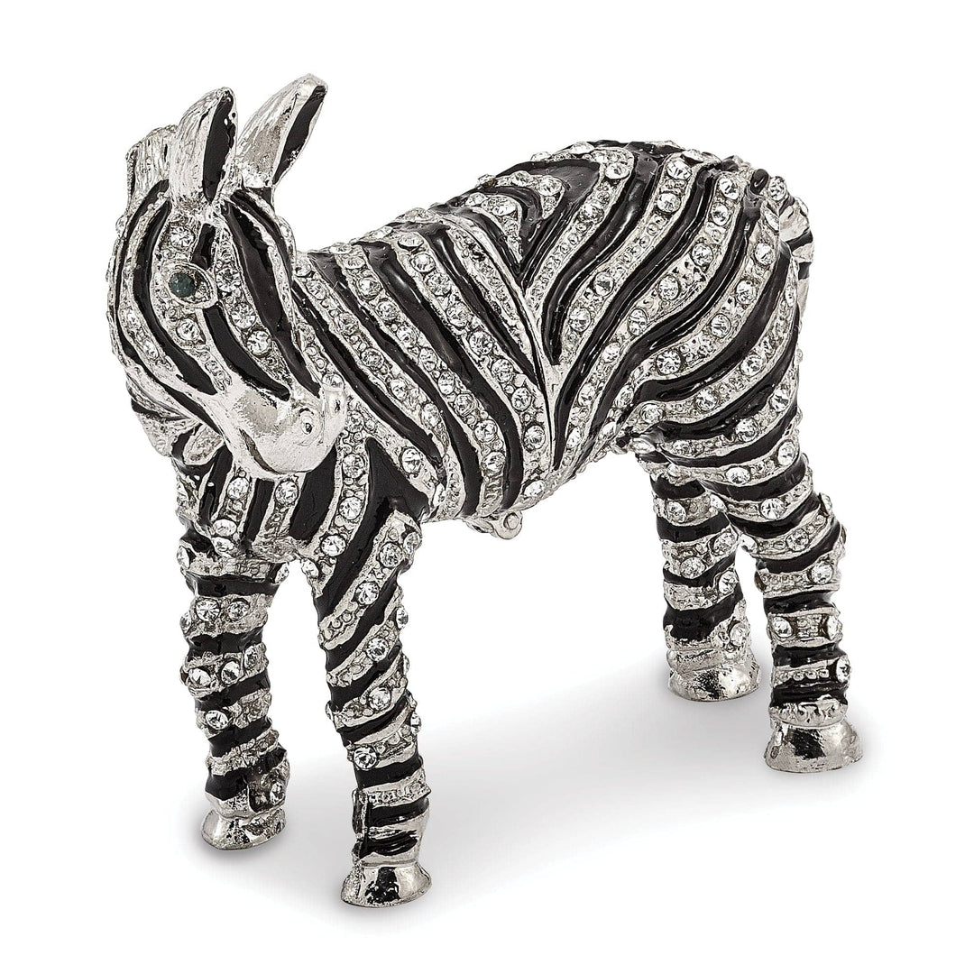 Luxury Giftware by Jere Animal Jewel Boxes Bejeweled Pewter Black Silver ZELDA Zebra Bling Crystal Trinket Box