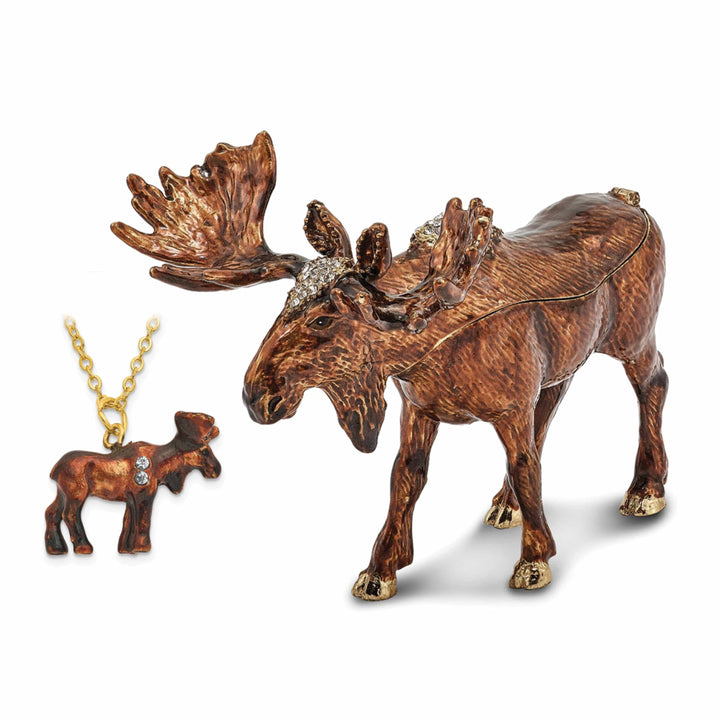 Luxury Giftware by Jere Animal Jewel Boxes Bejeweled Pewter Black White Color Enamel MILTON Moose Trinket Box