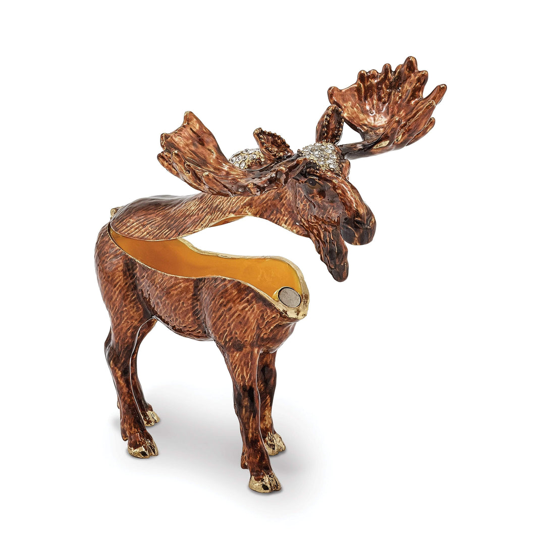 Luxury Giftware by Jere Animal Jewel Boxes Bejeweled Pewter Black White Color Enamel MILTON Moose Trinket Box