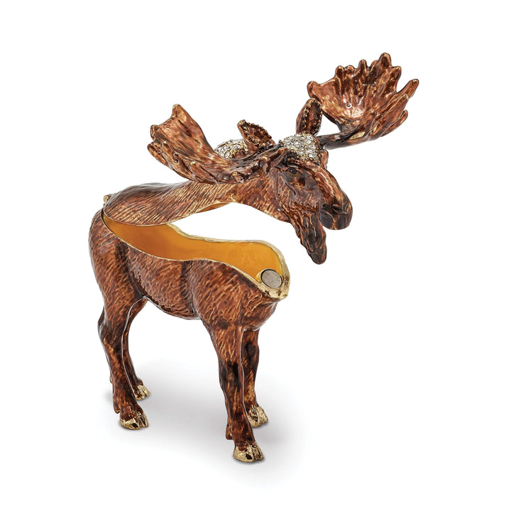 Luxury Giftware by Jere Animal Jewel Boxes Bejeweled Pewter Black White Color Enamel MILTON Moose Trinket Box