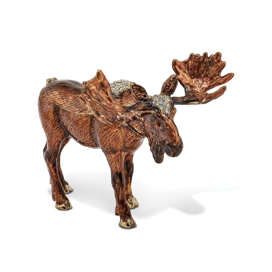 Luxury Giftware by Jere Animal Jewel Boxes Bejeweled Pewter Black White Color Enamel MILTON Moose Trinket Box