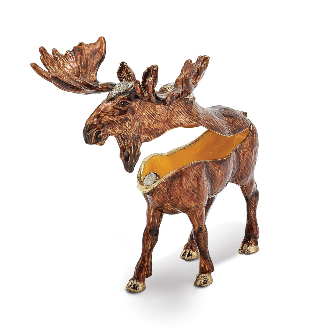Luxury Giftware by Jere Animal Jewel Boxes Bejeweled Pewter Black White Color Enamel MILTON Moose Trinket Box