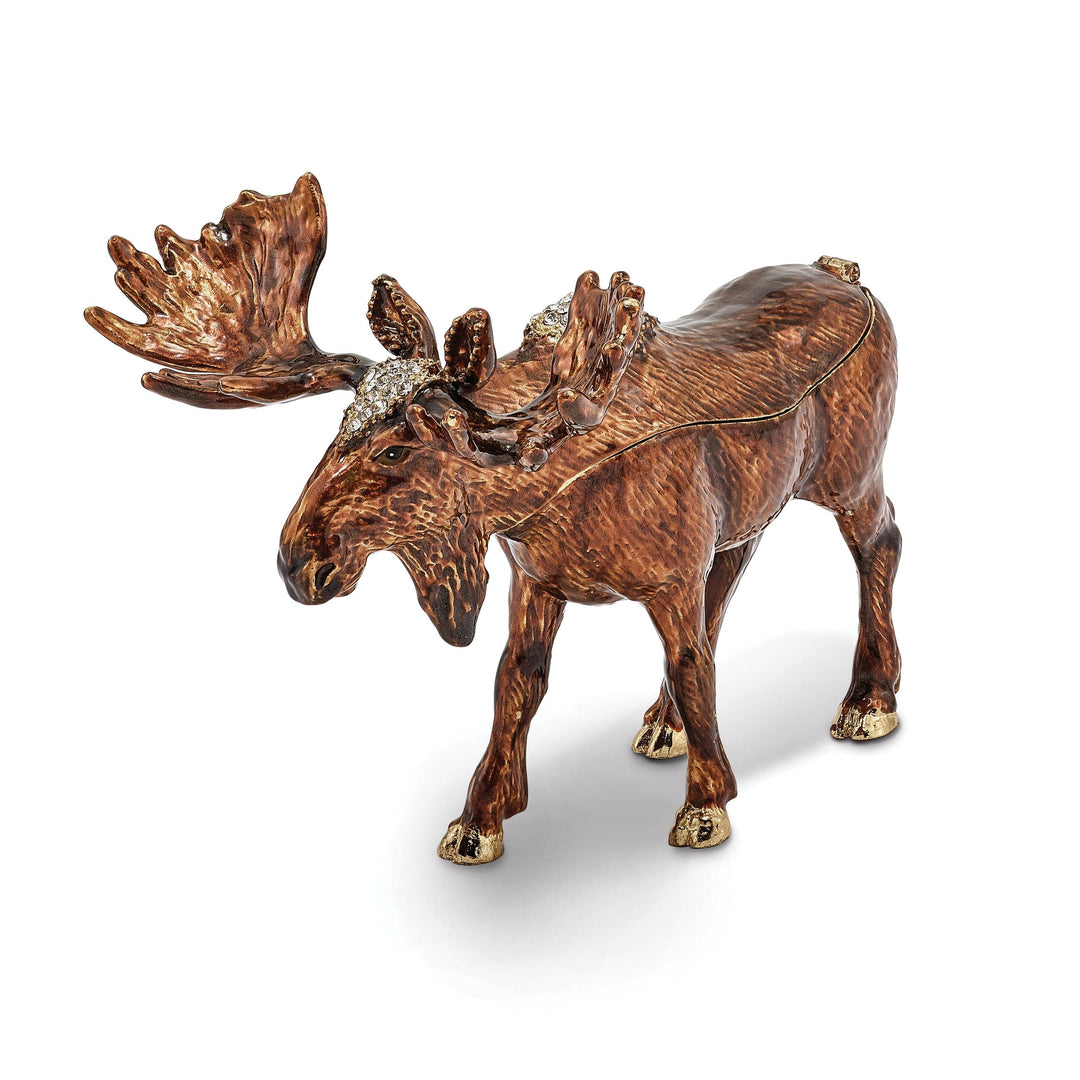 Luxury Giftware by Jere Animal Jewel Boxes Bejeweled Pewter Black White Color Enamel MILTON Moose Trinket Box