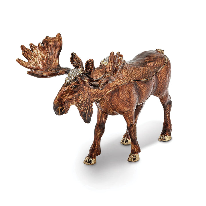 Luxury Giftware by Jere Animal Jewel Boxes Bejeweled Pewter Black White Color Enamel MILTON Moose Trinket Box