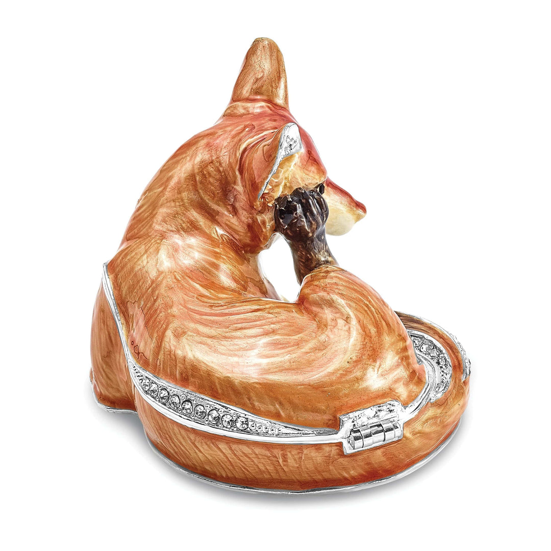 Luxury Giftware by Jere Animal Jewel Boxes Bejeweled Pewter Multi Color Enamel EINSTEIN Red Fox Trinket Box