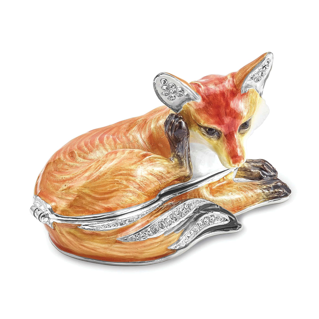 Luxury Giftware by Jere Animal Jewel Boxes Bejeweled Pewter Multi Color Enamel EINSTEIN Red Fox Trinket Box