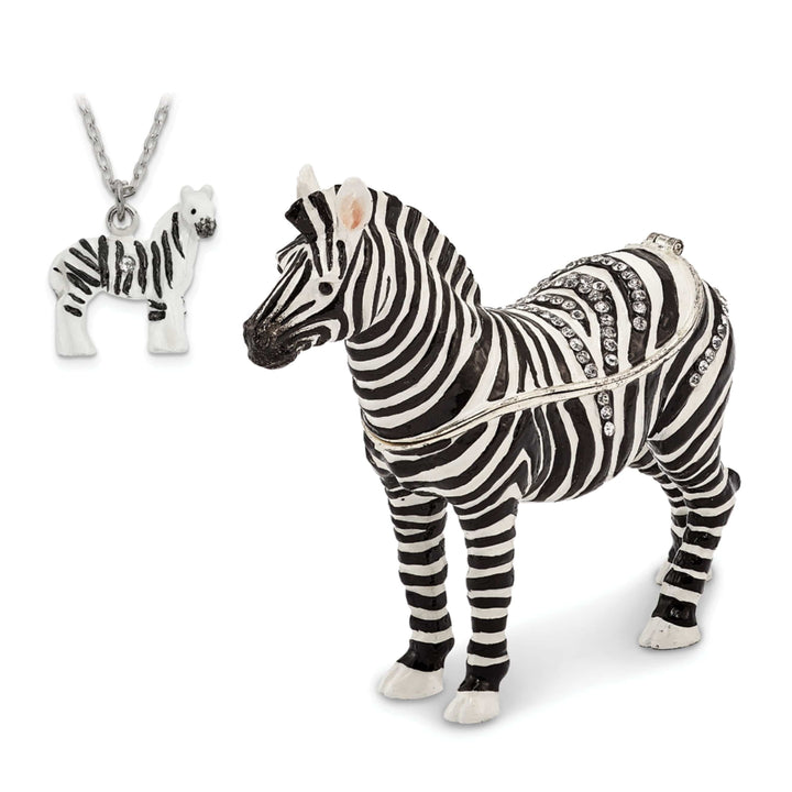 Luxury Giftware by Jere Animal Jewel Boxes Bejeweled Pewter Multi Color Enamel Finish ZACH Zebra Trinket Box