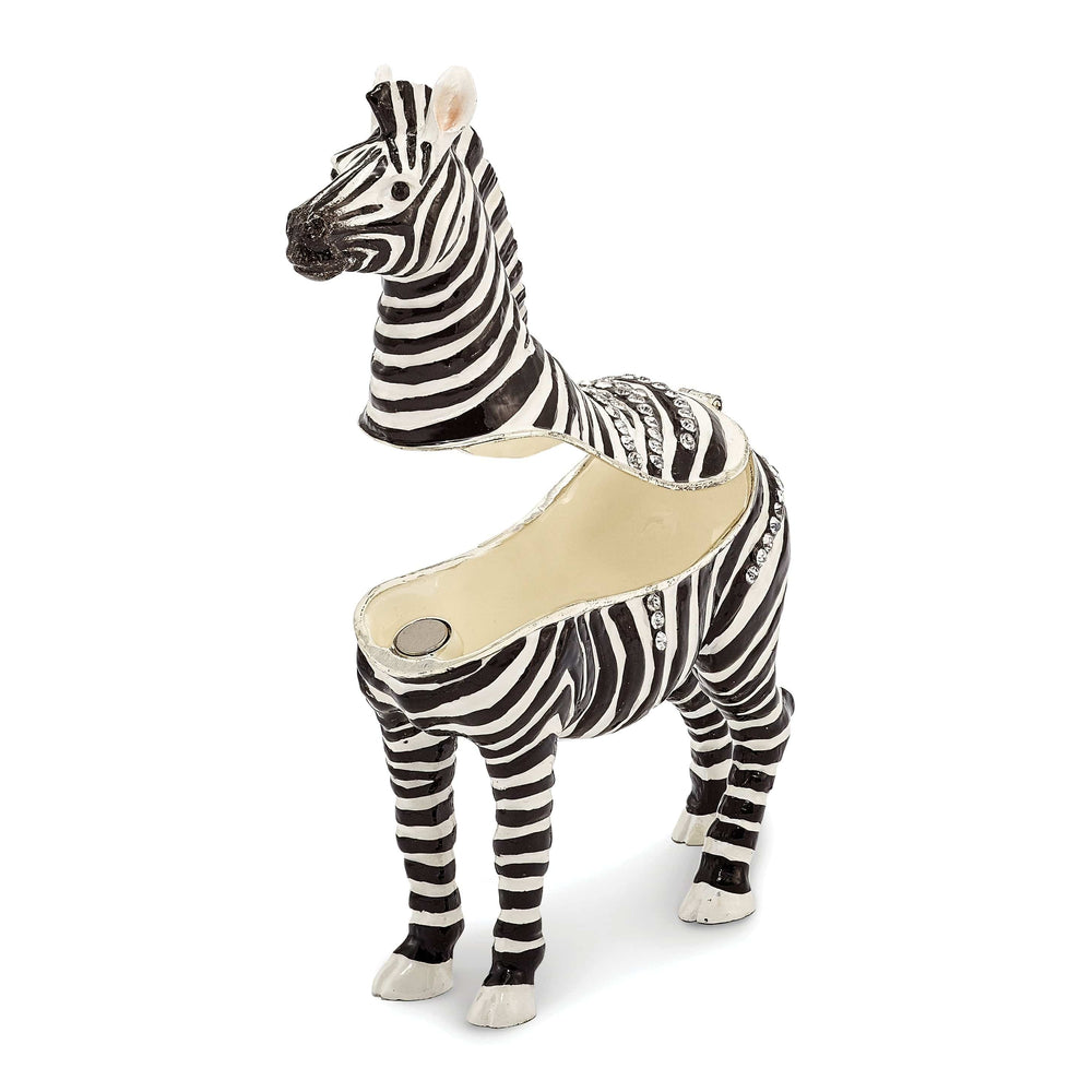 Luxury Giftware by Jere Animal Jewel Boxes Bejeweled Pewter Multi Color Enamel Finish ZACH Zebra Trinket Box