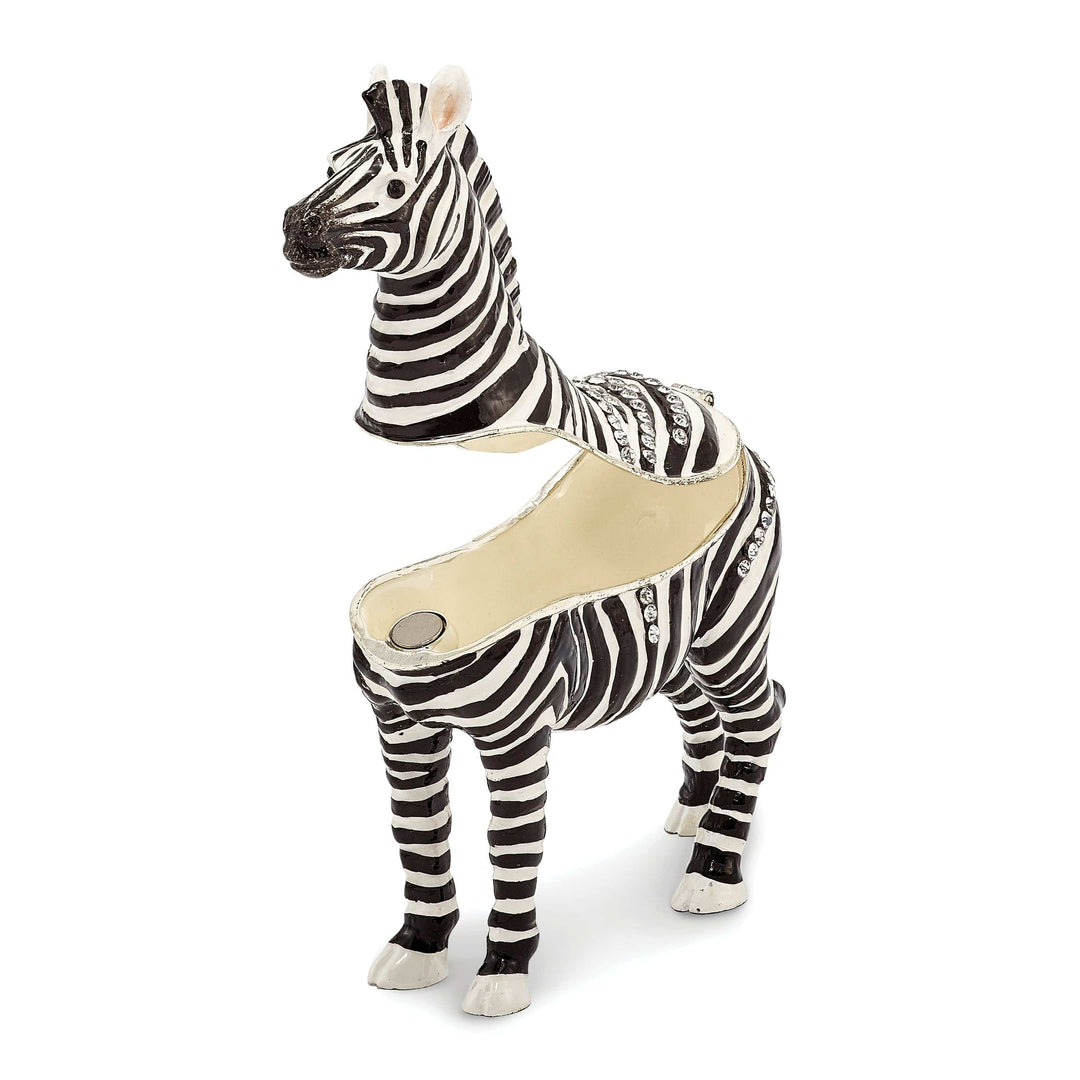 Luxury Giftware by Jere Animal Jewel Boxes Bejeweled Pewter Multi Color Enamel Finish ZACH Zebra Trinket Box