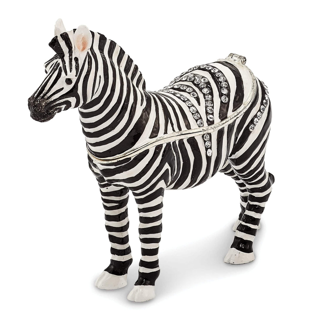 Luxury Giftware by Jere Animal Jewel Boxes Bejeweled Pewter Multi Color Enamel Finish ZACH Zebra Trinket Box