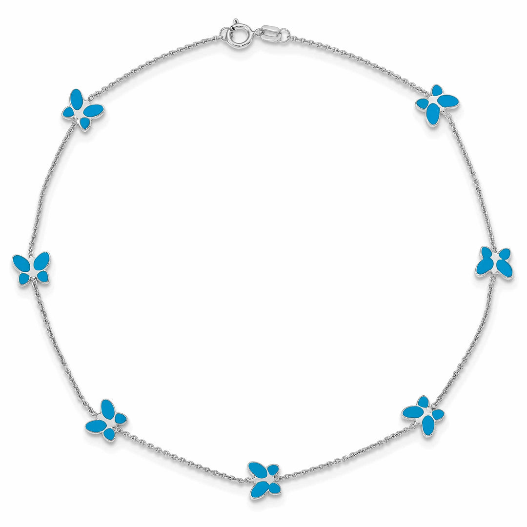 Lovely Rita's Anklets 14k Gold Blue Enameled Butterfly Anklet