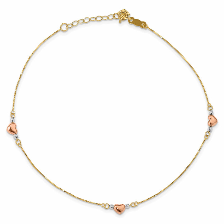 Lovely Rita's Anklets 14k Tri-Gold Adjustable Puffed Heart Anklet