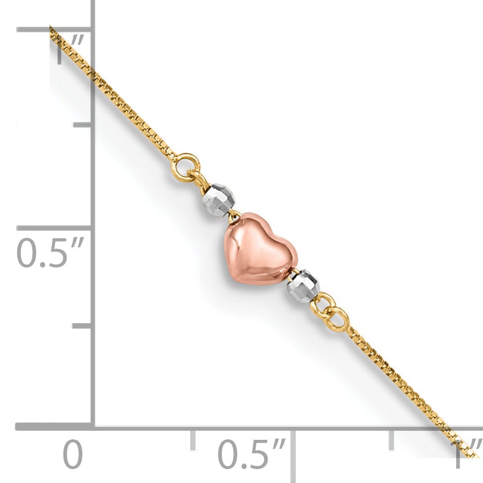 Lovely Rita's Anklets 14k Tri-Gold Adjustable Puffed Heart Anklet