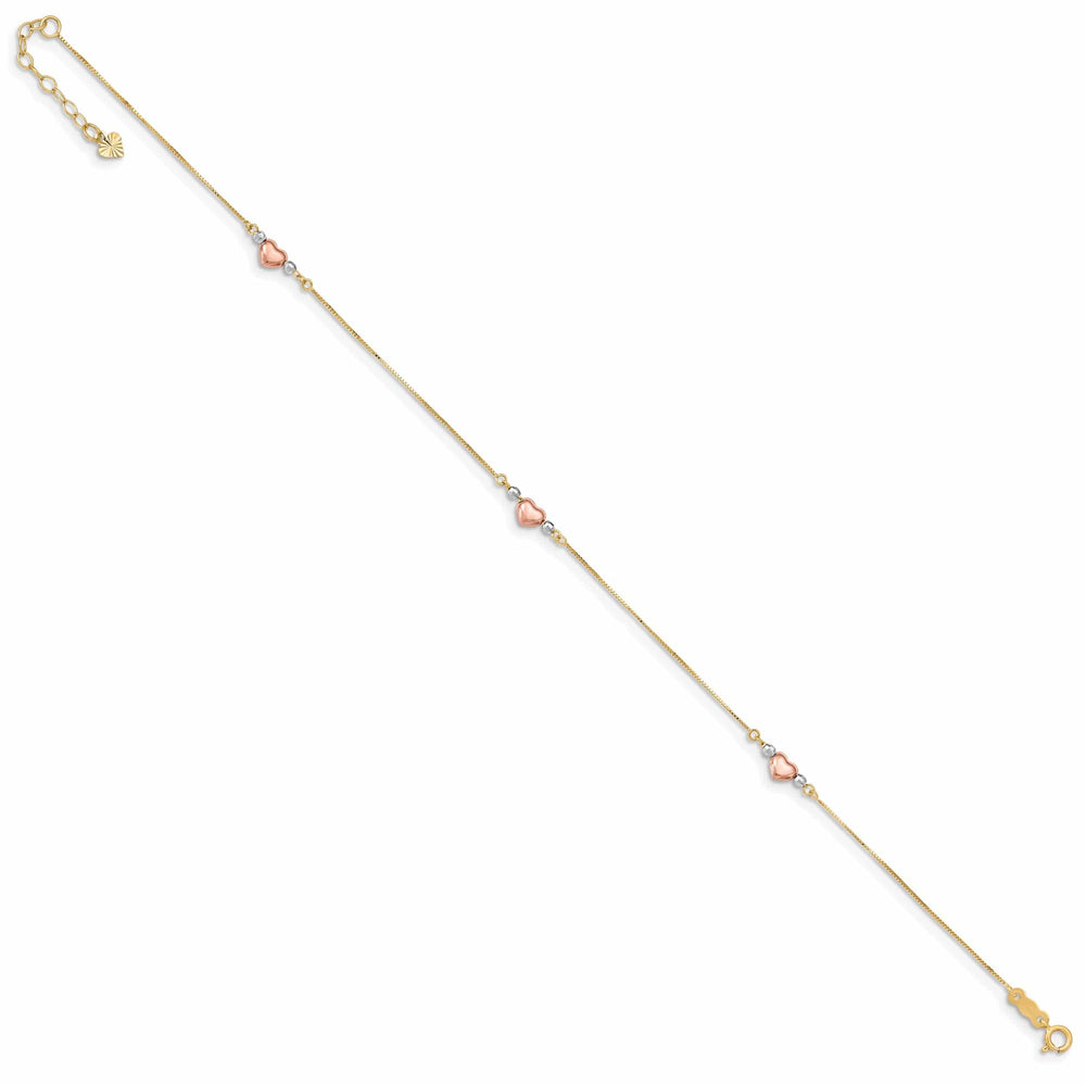 Lovely Rita's Anklets 14k Tri-Gold Adjustable Puffed Heart Anklet