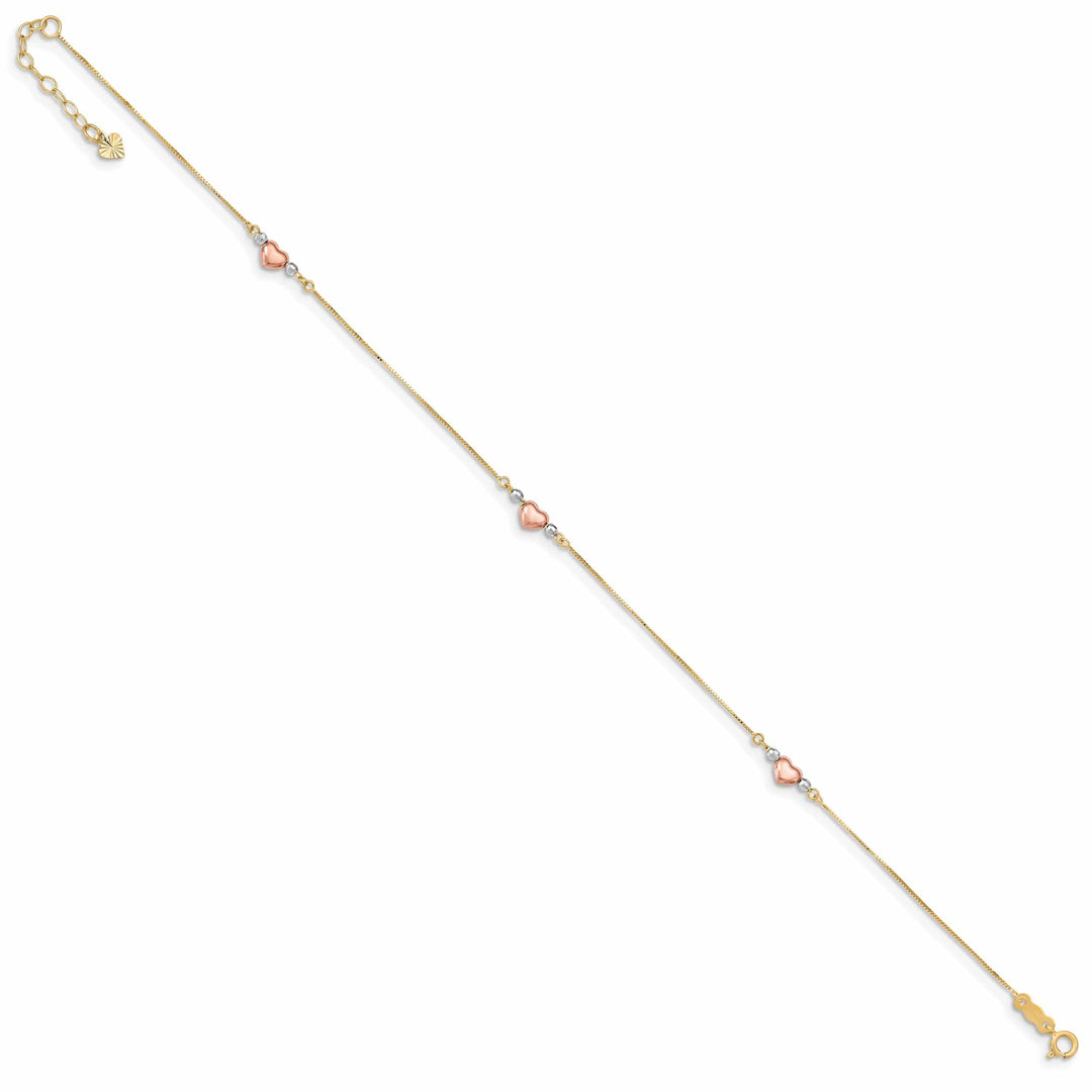Lovely Rita's Anklets 14k Tri-Gold Adjustable Puffed Heart Anklet