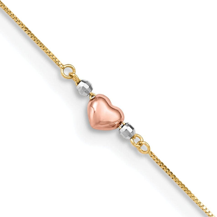 Lovely Rita's Anklets 14k Tri-Gold Adjustable Puffed Heart Anklet