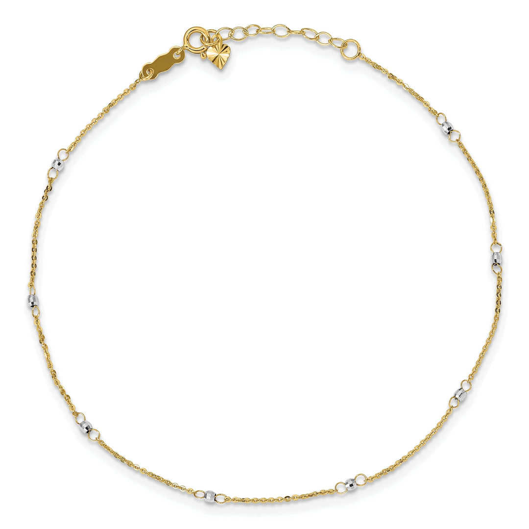 Lovely Rita's Anklets 14k Two-tone Gold Cable Mirror Beads Anklet
