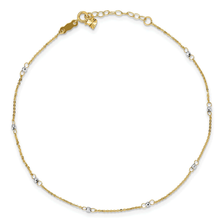 Lovely Rita's Anklets 14k Two-tone Gold Cable Mirror Beads Anklet